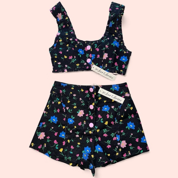 For Love And Lemons Pants - For Love & Lemons Robin Blue and Pink Floral Two-Piece Tank and Shorts Set